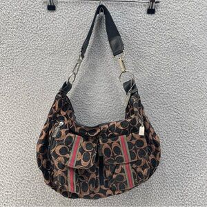 Coach Monogram Shoulder Bag White Brown Metallic Finish Vintage Style Retro Y2K